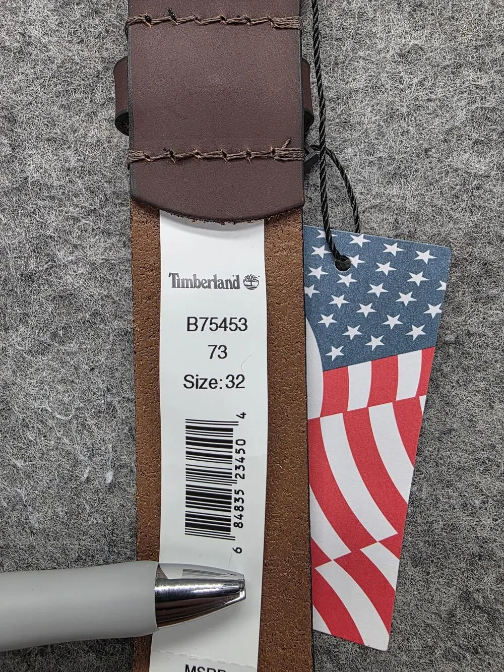 Timberland Belt Mens 32 Brown Leather Work Belt Assembled In USA Logo Buckle